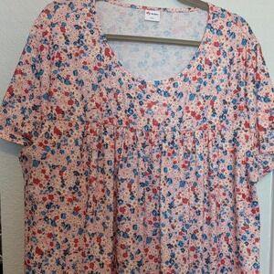 Plus Size Wiholl Babydoll Top Women XXL Pink Ditsy Floral Empire Waist Boho